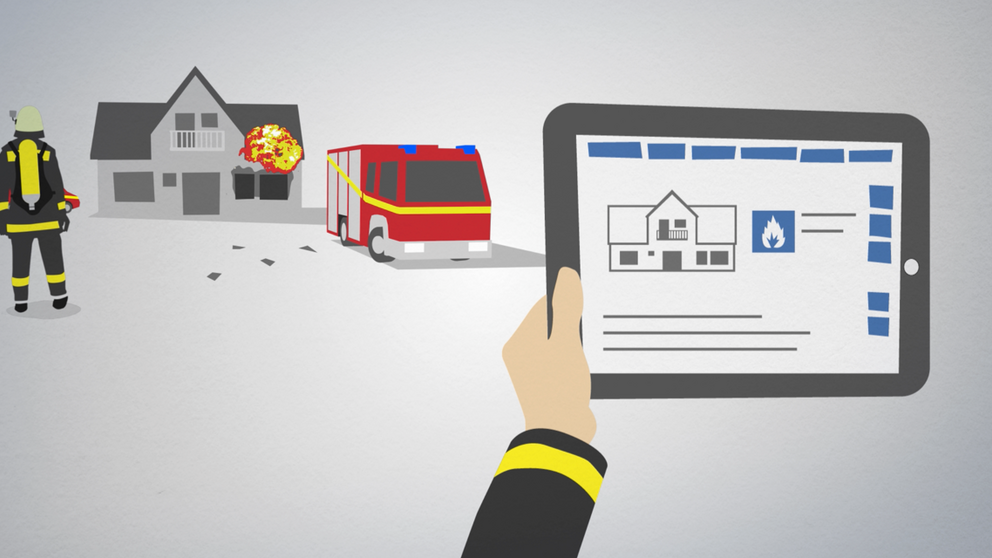 Grafik (RescueLab): Übungsszenarien mit dem Tablet steuern.