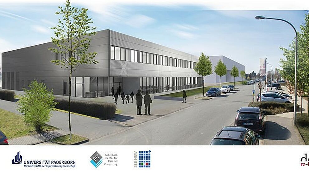 Photo (dc-ce/BLB NRW): Visualisation of the new HPC data centre where the Noctua 2 system will be installed (currently under construction).