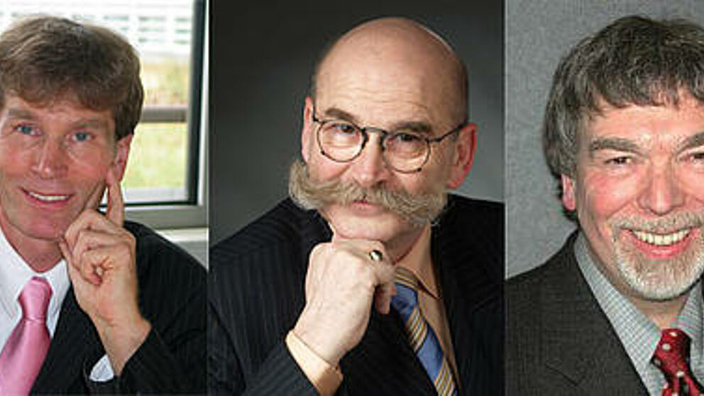 Foto (v. l.): Präsident Prof. Dr. Nikolaus Risch, Kanzler Jürgen Plato und Prof. Dr. Wilfried Hauenschild