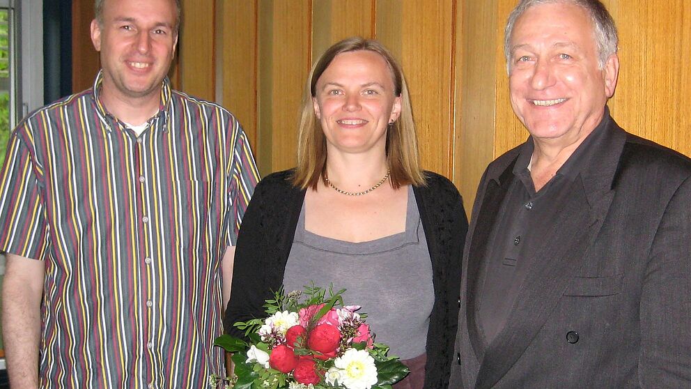 Abbildung: Die neue Prodekanin Mathematik, Prof. Dr. Andrea Walther, Dekan Prof. Dr. Jürgen Klüners (li.) und Geschäftsführer Dr. Michael Laska.