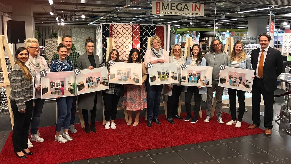 Foto (Universität Paderborn): Isabel Teßmer (Doktorandin am Lehrstuhl für Dienstleistungsmanagement), Tanja Eikel (Chefin der Dekorationsabteilung bei finke), Kerstin Heidloff, Fabian Willeke, Nicole Moch, Danijela Djurovic, Prof. Dr. Nancy Wünderlich
