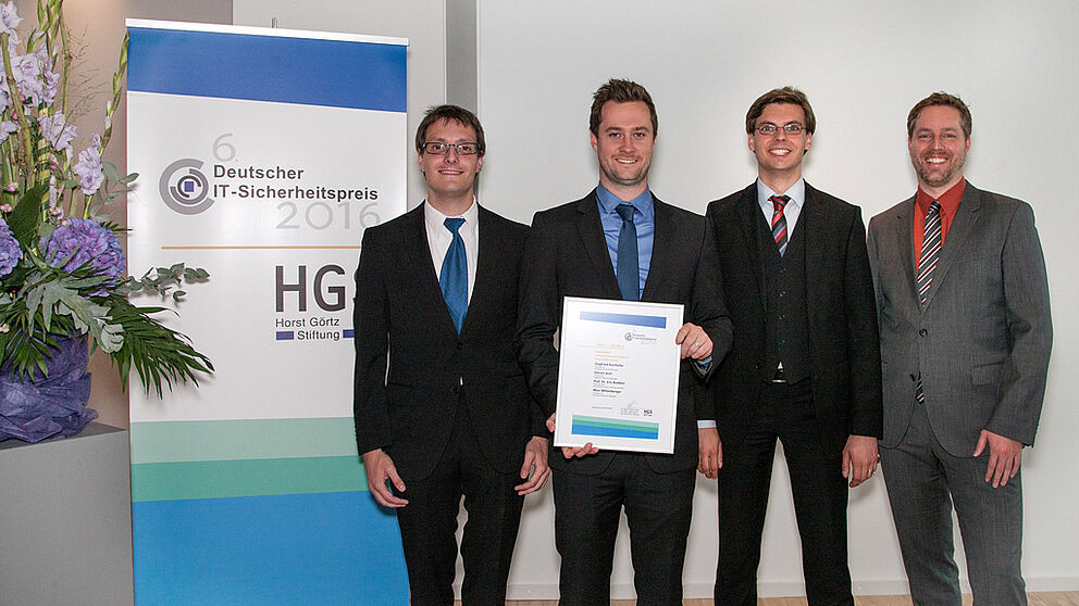 Das Team hinter Harvester: Marc Miltenberger, Siegfried Rasthofer, Steven Arzt (alle Fraunhofer Institut für Sichere Informationstechnologie SIT und Technische Universität Darmstadt) und Prof. Dr. Eric Bodden (Heinz Nixdorf Institut und Fraunhofer IEM).