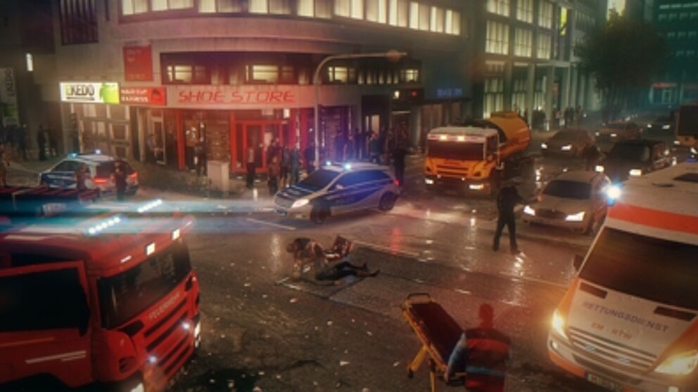 Abbildung (Promotion Software GmbH): Szene aus dem Spiel Emergency 5: Gamer können hier virtuell Einsätze von Feuerwehr, Polizei und Rettungsdienst simulieren. Auf dieser Basis entwickeln die Forscher aktuell ein Trainingssystem für den Katastrophensch