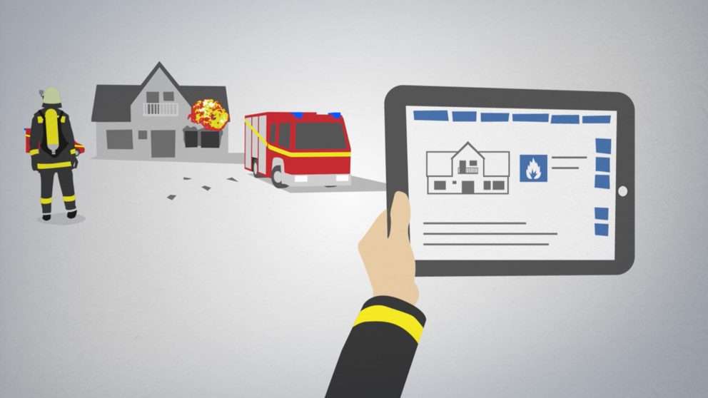 Grafik (RescueLab): Übungsszenarien mit dem Tablet steuern.