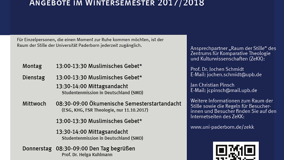 Raum der Stille – Angebot im Wintersemester 2017/18