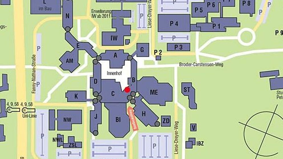 Abbildung: Ausschnitt aus dem Lageplan der Universität Paderborn