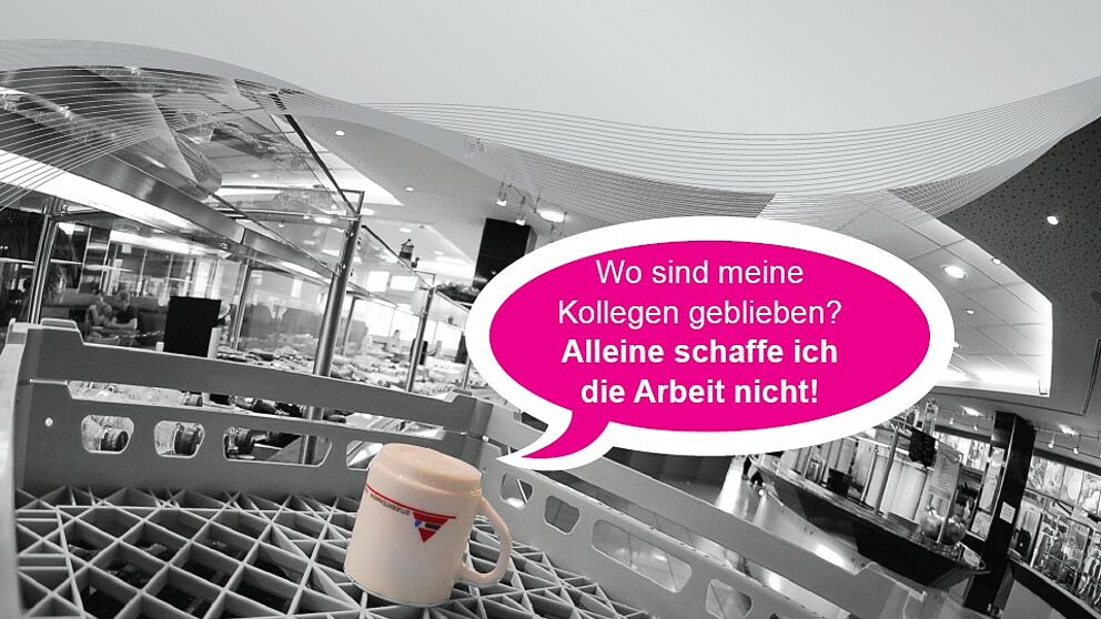 Abbildung: Ausschnitt aus einem Flyer/Plakat des Studentenwerks zum Tassenschwund