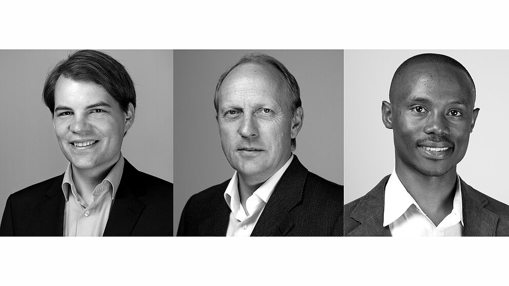 Foto (Universität Paderborn): Belegten den ersten Platz: (v. l.) Tobias Meyer, Prof. Dr.-Ing. Walter Sextro und James Kuria Kimotho vom Lehrstuhl für Mechatronik und Dynamik.