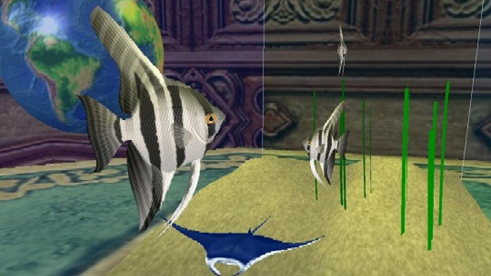 Abbildung: Screenshot aus einem virtuellen Aquarium. Im Rahmen der Vorlesung Computergraphik 2 wurde von den Studenten ein 3-D Aquarium entwickelt. Hierbei wurde die Programmierschnittstelle OpenGL verwendet, um die Möglichkeiten moderner Grafikkarten f