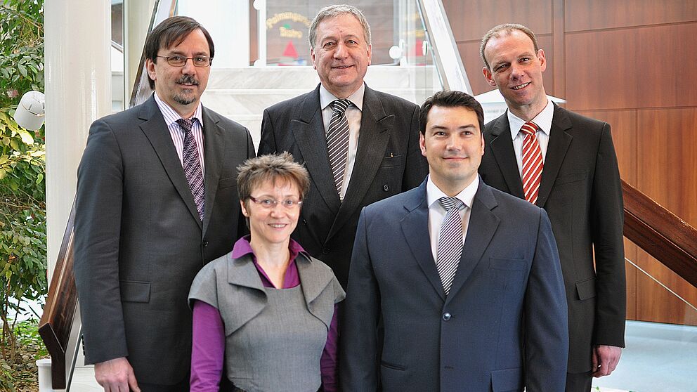 Foto (Simon Beisel): Hauptredner und Organisatoren des 5. Paderborner Tages der IT-Sicherheit: (v.l.n.r.) Prof. Dr. Gregor Engels (Universität Paderborn), Dr. Gudrun Oevel (Universität Paderborn), Dr. Michael Laska (Universität Paderborn), Dr. Ulrich F