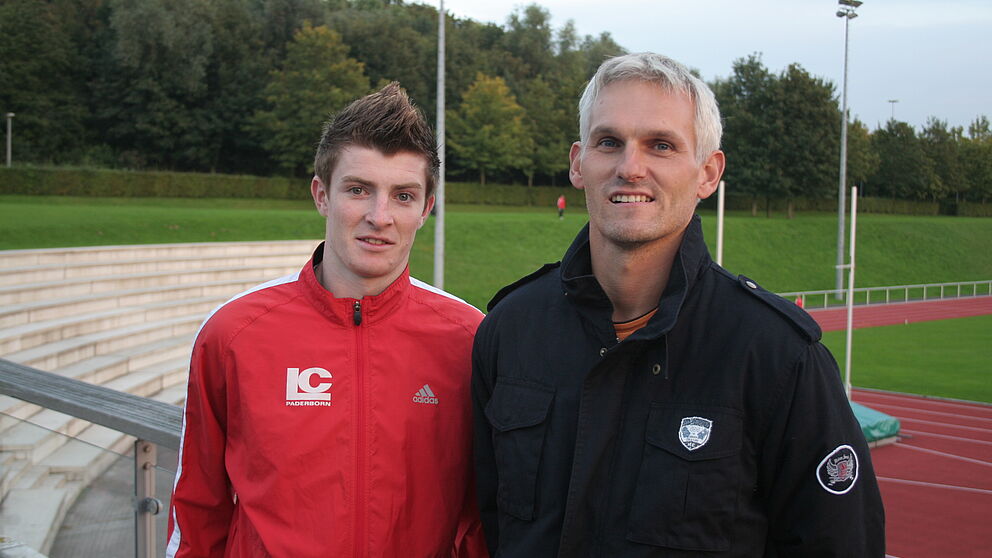 Foto: Arthur Kleiber und sein Trainer Alexander Bade (v. l.) verfolgen große Zehnkampf-Ziele