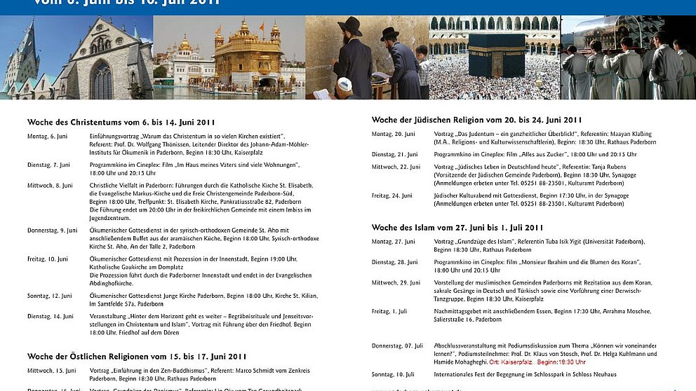 Abbildung: Handzettel zu den Wochen der Religionen