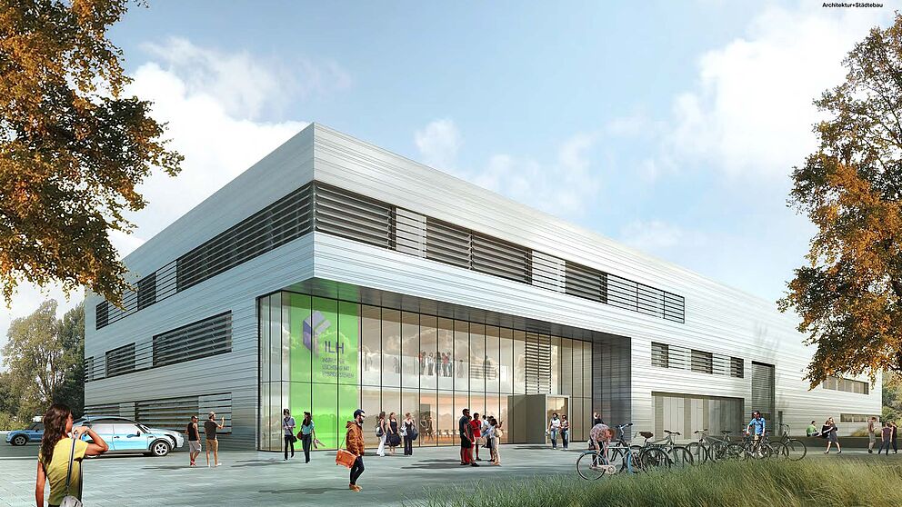 Grafische Darstellung (RKW Rhode Kellermann Wawrowsky Architektur & Städtebau): So wird das neue Forschungsgebäude „Leichtbau mit Hybridwerkstoffen“ nach Fertigstellung im Jahr 2018 voraussichtlich aussehen.
